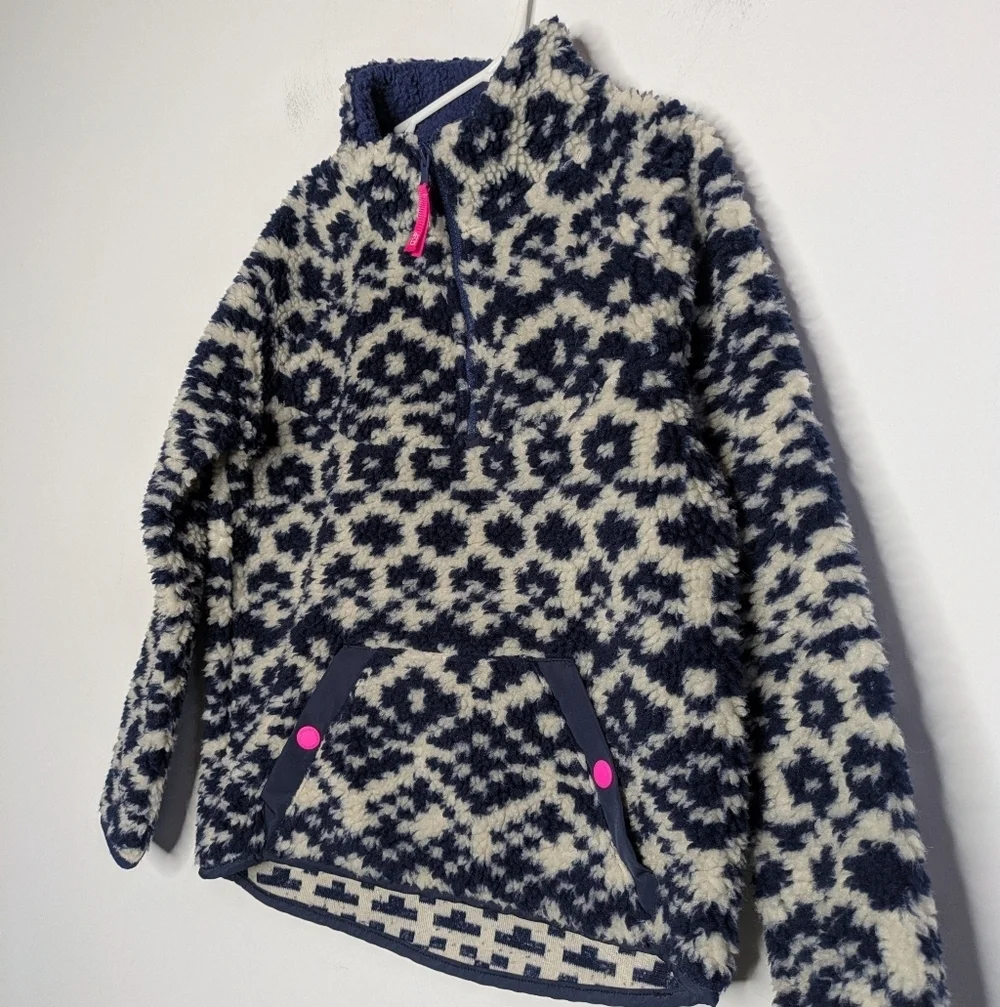 Vineyard Vines Blue White Fuzzy Geometric 1/3 Snap Pullover Sweater Jacket 7/8